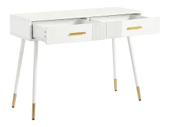 Consola con 2 cajones - Patas de metal - Blanco y dorado