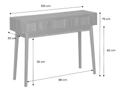 Consola con efecto madera de 2 cajones, 100cm madera oscura