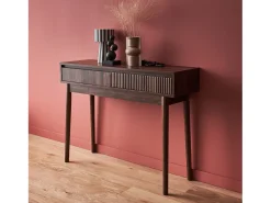 Consola con efecto madera de 2 cajones, 100cm madera oscura