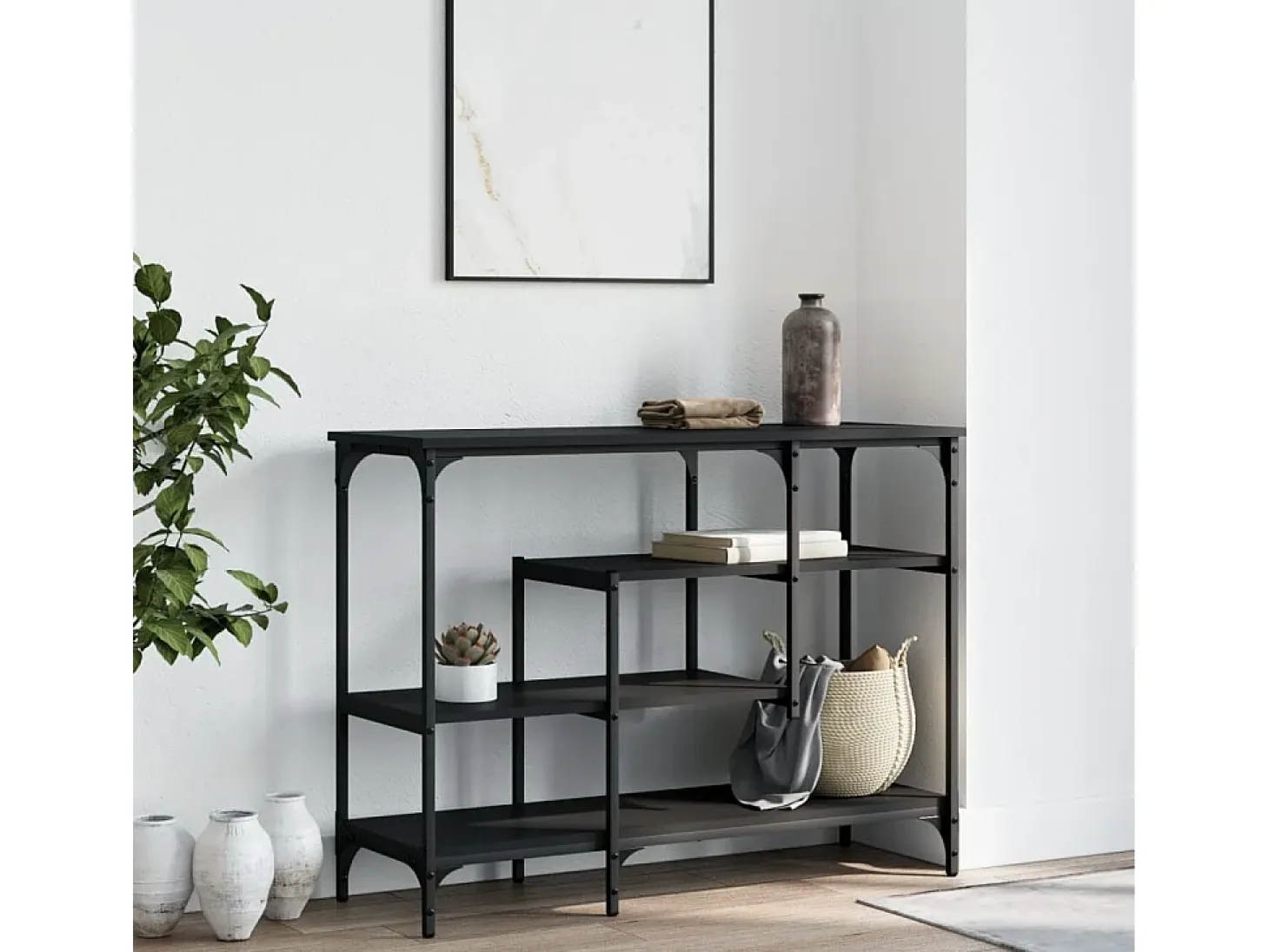 Consola con estantes negra 100x35x75 cm