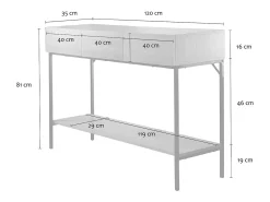 Consola de 3 cajones con 1 estante inferior, decoración de madera y metal negro, L120 cm - TESSA