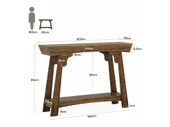 Consola de 105 cm con espacio de almacenamiento, de madera de 2 niveles y con estante, estilo rústico estrecho, mesa detrás del sofá