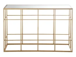 Consola de diseño Arta de metal dorado y cristal templado L 120 cm
