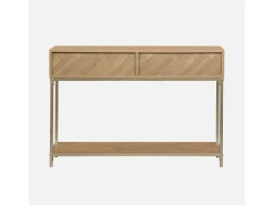 Consola de madera con efecto espiga y 2 cajones, 110cm natural