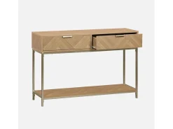 Consola de madera con efecto espiga y 2 cajones, 110cm natural