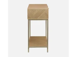 Consola de madera con efecto espiga y 2 cajones, 110cm natural