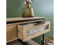 Consola de madera de mango y metal Héloïse con almacenamiento negro estilo industrial