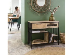 Consola de madera de mango y metal Héloïse con almacenamiento negro estilo industrial