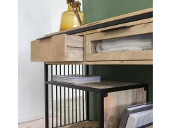 Consola de madera de mango y metal Héloïse con almacenamiento negro estilo industrial