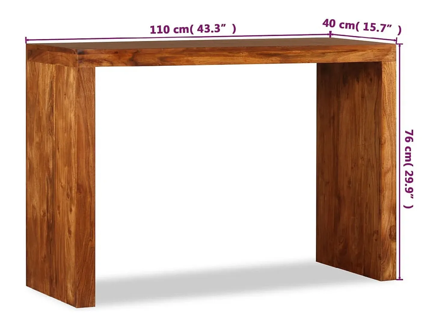 Consola de madera maciza con acabado miel 110x40x76 cm
