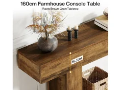 Consola de mesa de 160 cm de largo, mesa de entrada de dos niveles, mesita baja con espacio de almacenamiento