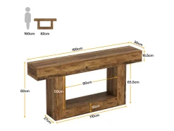 Consola de mesa de 160 cm de largo, mesa de entrada de dos niveles, mesita baja con espacio de almacenamiento