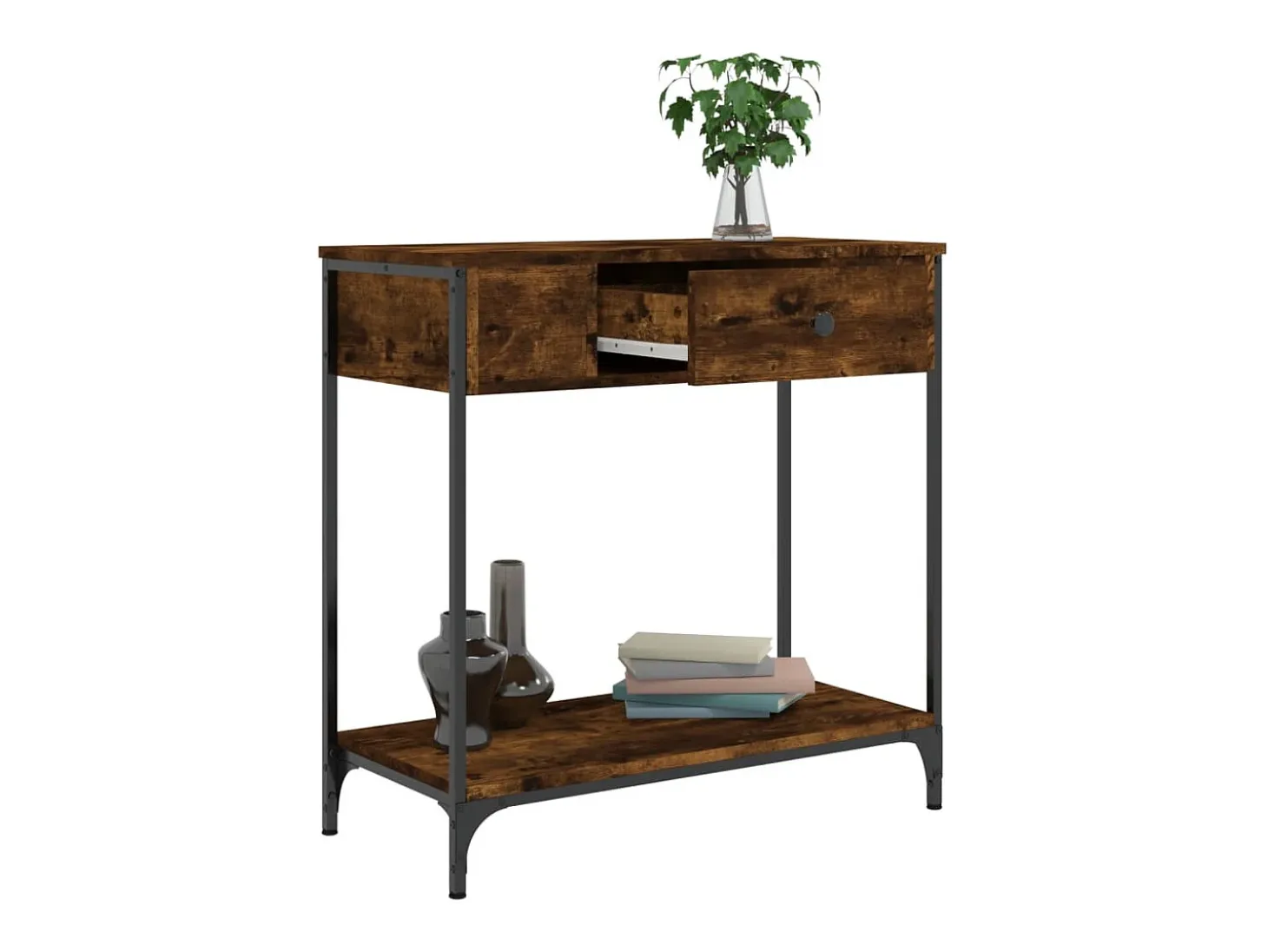 Consola de roble ahumado 75x34,5x75 cm madera de ingeniería