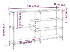Consola de roble ahumado 160x32x95 cm madera de ingeniería