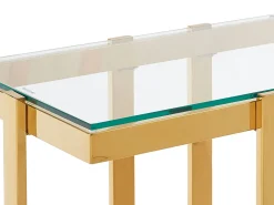 Consola de vidrio templado y acero inoxidable cromado - Transparente y dorado - VELETIA