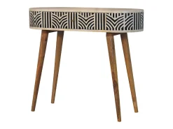 Consola Edessa Artisan Furniture con incrustaciones de hueso, 1 cajón, marrón claro