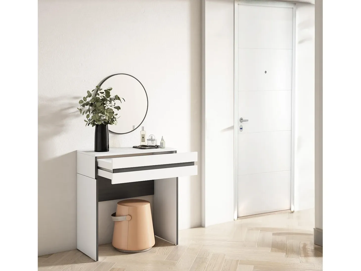 Consola entrada, 70x35x75cm, Recibidor, Con almacenamiento, Blanco