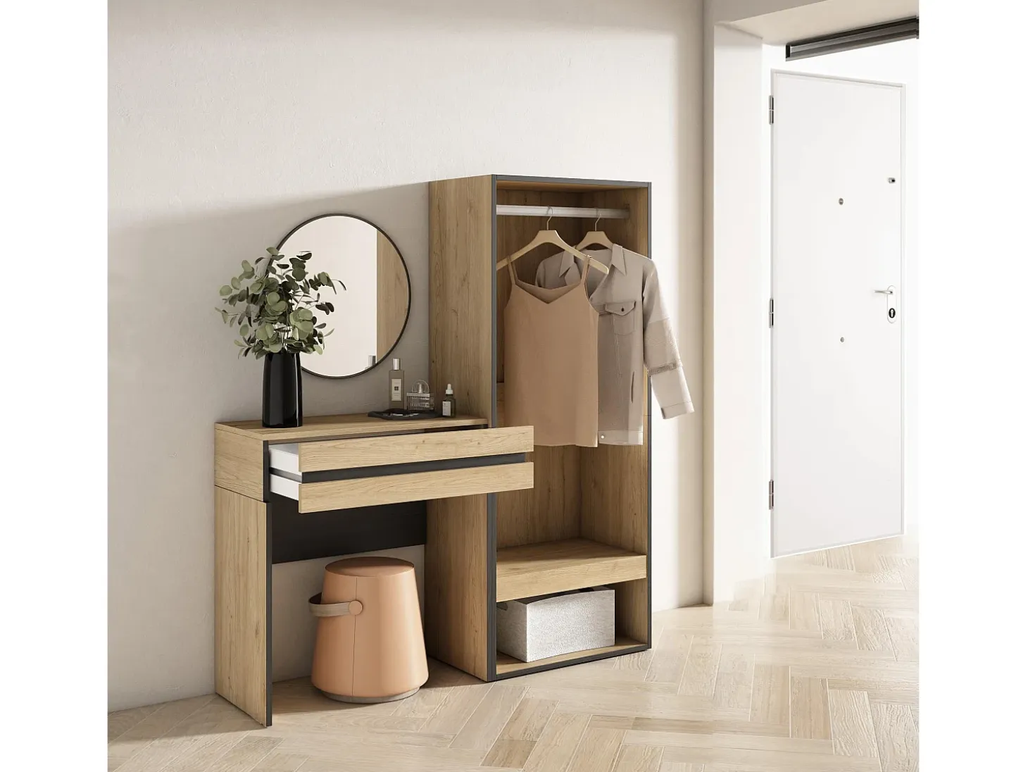 Consola entrada, 130x35x145cm, Recibidor, Vestidor abierto, Roble