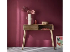 Consola escandinava efecto madera y puerta corredera, 100cm natural
