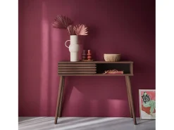 Consola escandinava efecto madera y puerta corredera, 100cm nogal