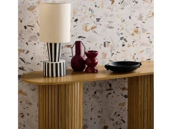 Consola escandinava ovalada efecto madera acanalada, 120cm natural