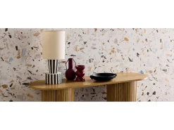 Consola escandinava ovalada efecto madera acanalada, 120cm natural