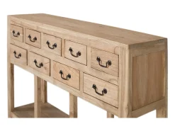 Consola fabricada en madera maciza de mindi con 9 cajones