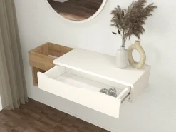 Consola flotante con 1 cajón y 2 estantes - Natural y blanco - DAREKA