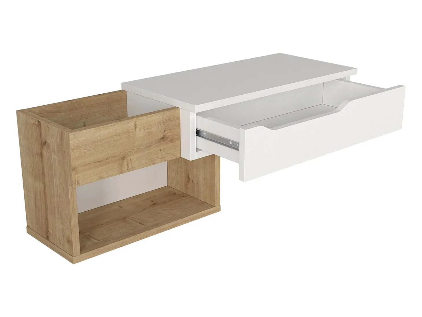 Consola flotante con 1 cajón y 2 estantes - Natural y blanco - DAREKA