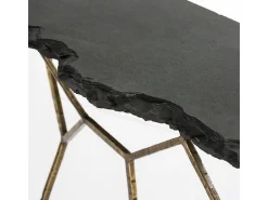 Consola Gina de piedra negra y metal dorado