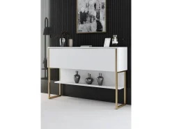 Consola Kailua Z120, Blanco|Dorado, 80x120x30cm, Con puertas