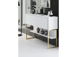Consola Kailua Z120, Blanco|Dorado, 80x120x30cm, Con puertas