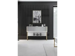 Consola Kailua Z120, Blanco|Dorado, 80x120x30cm, Con puertas