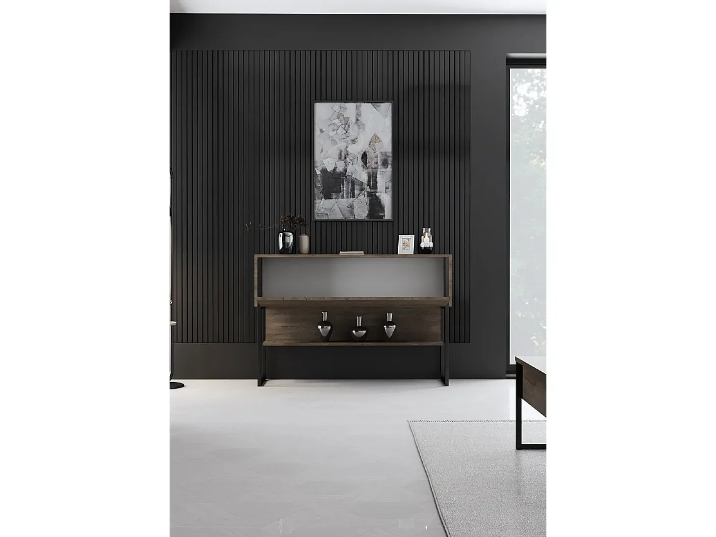 Consola Kailua Z120, Negro|Nogal, 80x120x30cm, Con puertas