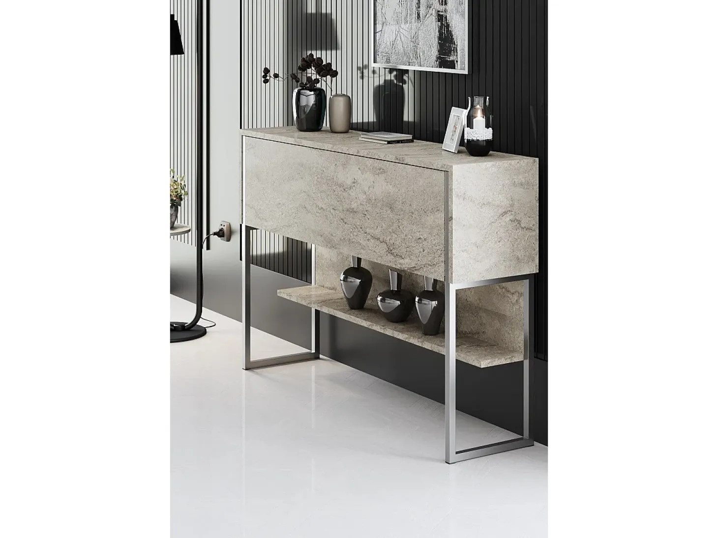 Consola Kailua Z120, Plata|De color marrón claro, 80x120x30cm, Con puertas