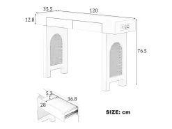 Consola mesa 120x35,5x76,5cm - con 2 cajones - con toma de corriente - MDF - Negro