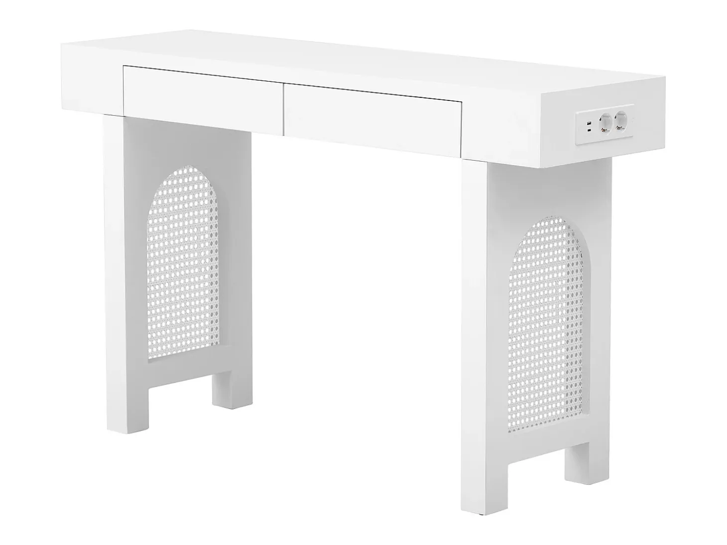 Consola mesa 120x35,5x76,5cm - con 2 cajones - con toma de corriente - MDF - Blanco