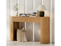 Consola mesa 120x33x76cm - con 2 cajones - Esquinas redondeadas - MDF - Natural