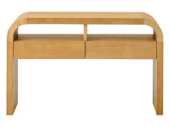 Consola mesa 120x35,5x76,5cm - con 2 cajones - Esquinas redondeadas - estantes abiertos - MDF - Natural