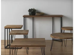 Consola metálica con encimera y 2 cajones de madera