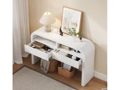 Consola moderna para recibidor - 120 x 35,5 x 76,5 cm - con 2 cajones + estante - MDF - blanco