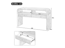 Consola moderna para recibidor - 120 x 35,5 x 76,5 cm - con 2 cajones + estante - MDF - natural