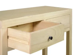 Consola pequeña de madera maciza natural 2 cajones 1 estante Komba 90 cm