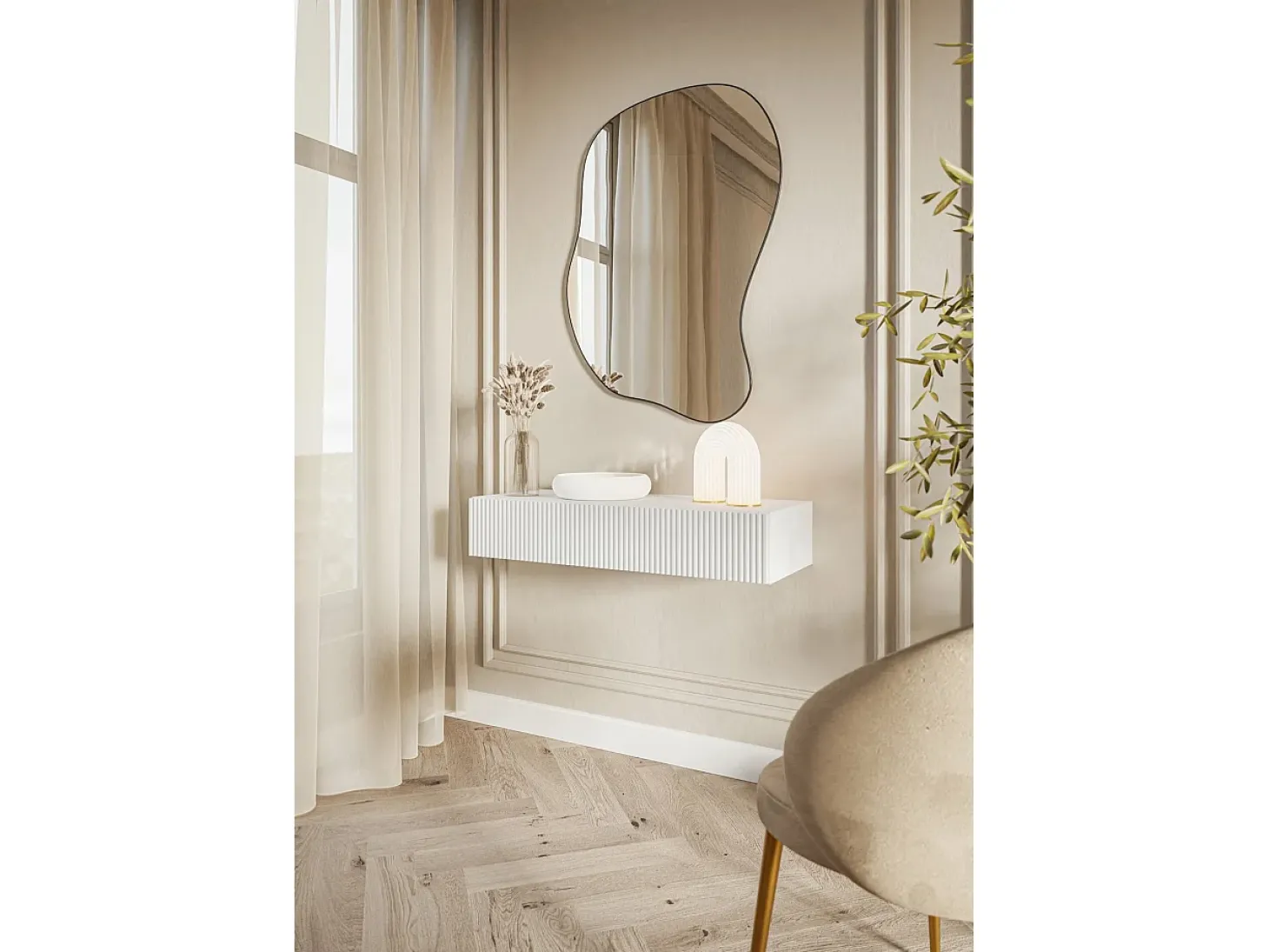 Consola suspendida con cajón - Blanca - 90 cm - VELDIO
