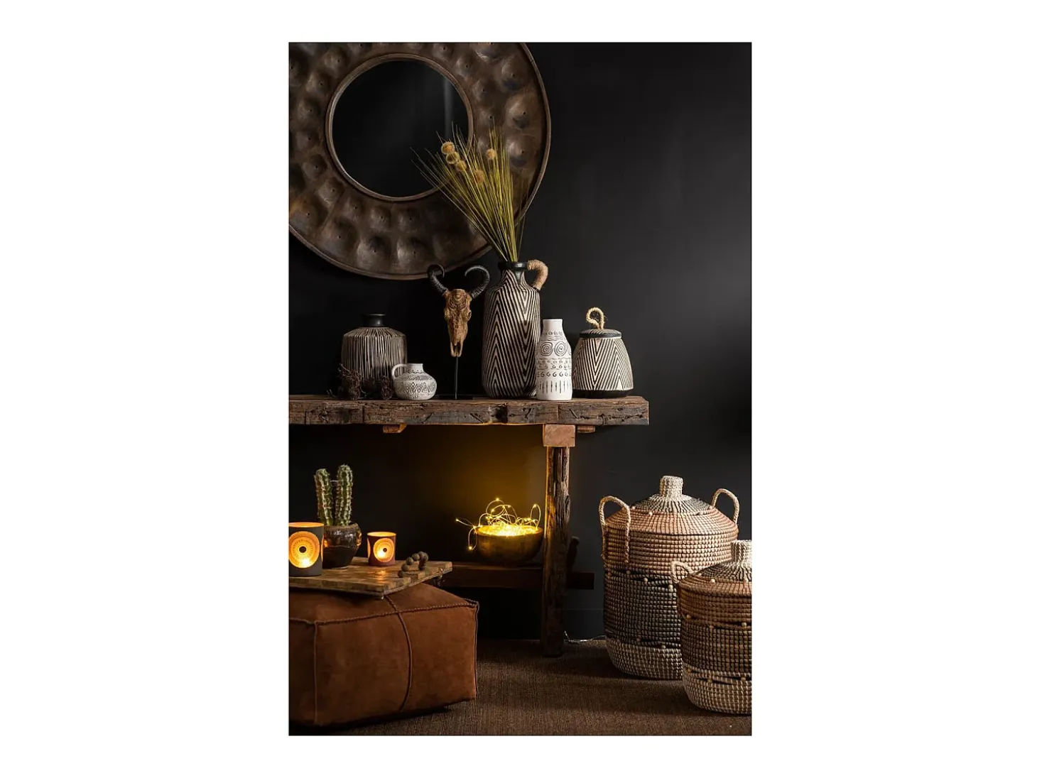 Consola Vida de madera cruda reciclada oscura envejecida L 150 cm
