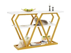 Consola 120x29,5x80 cm - con tablero efecto mármol - Metal - Blanco + dorado