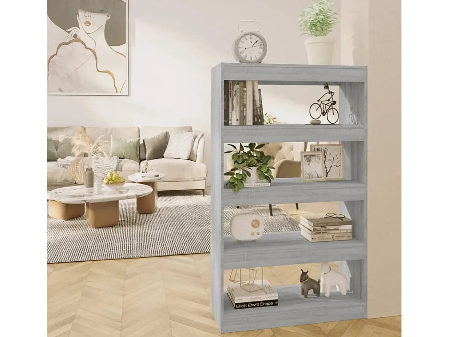Crescent Springs Estantería/divisor madera ingeniería gris Sonoma 80x30x135 cm