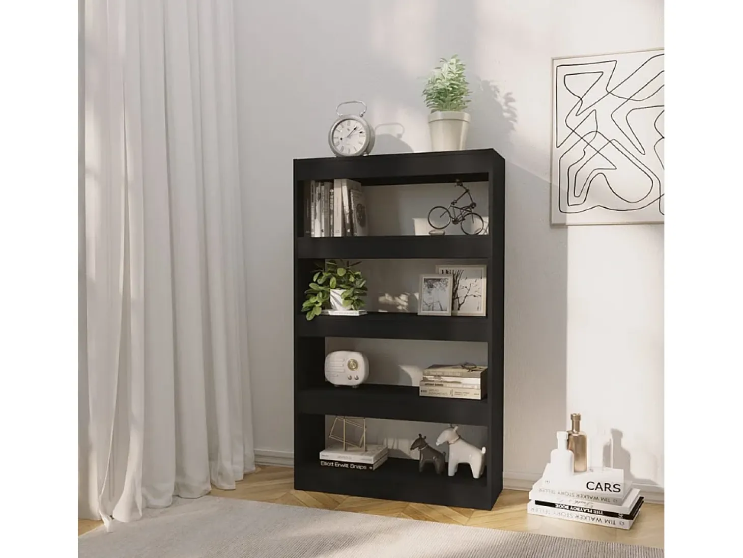 Crescent Springs Estantería/divisor madera de ingeniería negro 80x30x135 cm