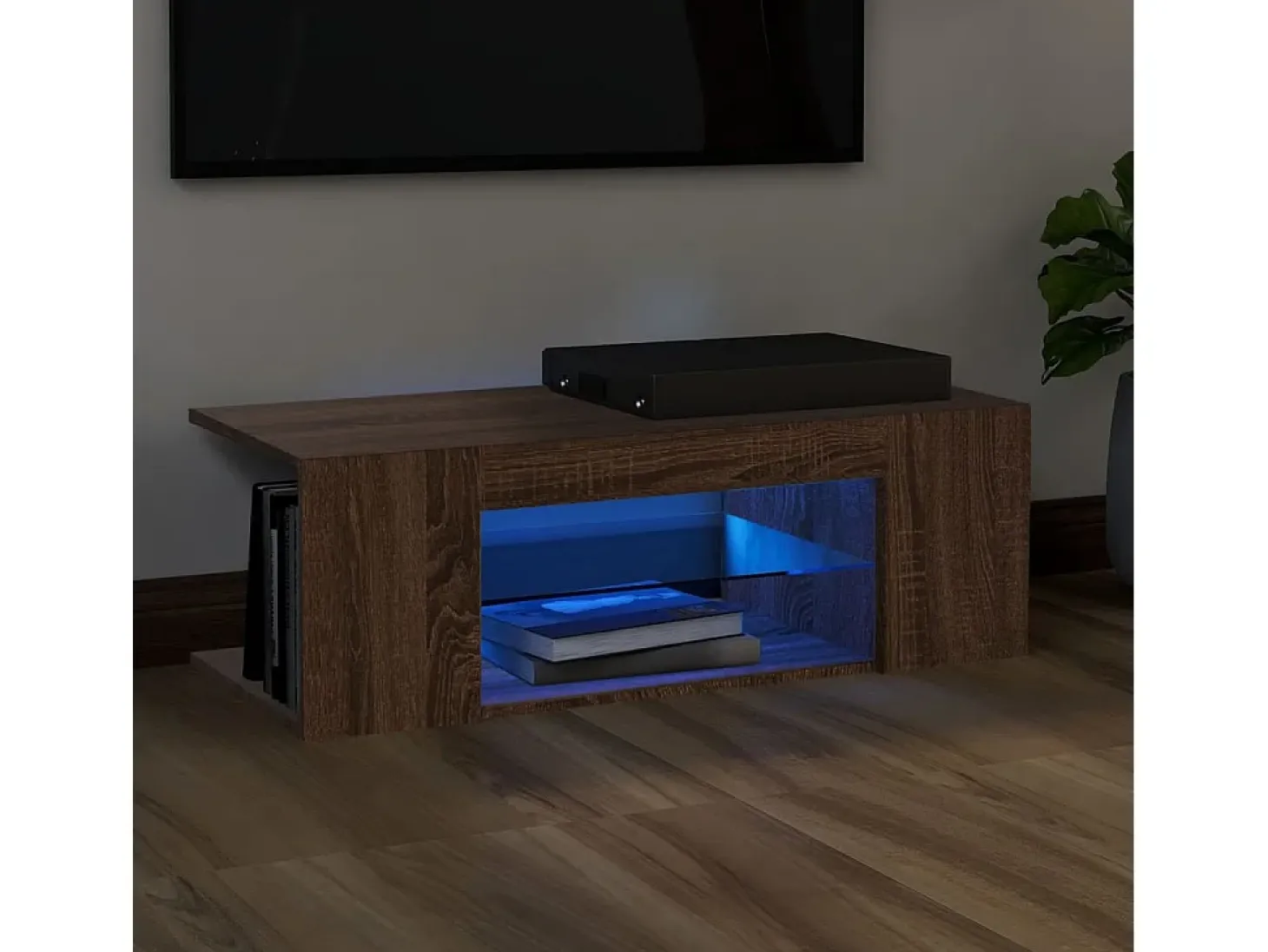 Crijn Mueble de TV con luces LED color roble marrón 90x39x30 cm