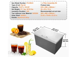 Cubo de Hielo SucceBuy 78,37 L 61x51x38 cm, Nevera Drop-in de Acero Inoxidable, con Tapa de Bisagra, para la Cocina Exterior